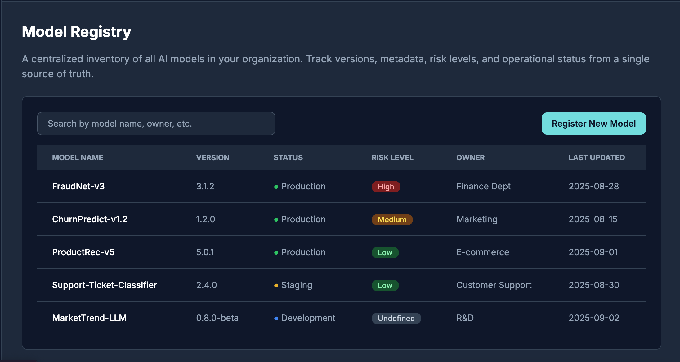 Seku AI Model Registry Screenshot